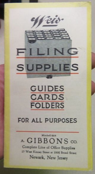Vintage Advertising Weis Filing Supplies Newark Nj Tri - Fold Brochure