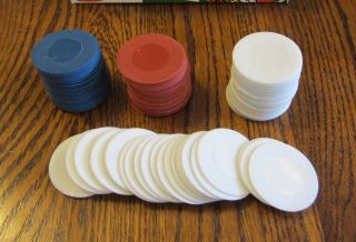2500 PLASTIC POKER CHIPS RED WHITE AND BLUE EASY STACKING WASHABLE 2