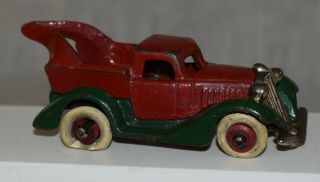 Vintage Hubley Cast Iron Wrecker Tow Truck - Two Piece Plus Grille - Red / Green 2
