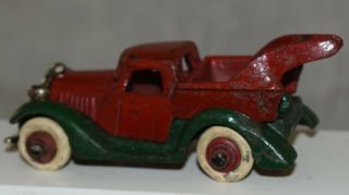 Vintage Hubley Cast Iron Wrecker Tow Truck - Two Piece Plus Grille - Red / Green 7
