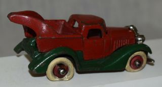 Vintage Hubley Cast Iron Wrecker Tow Truck - Two Piece Plus Grille - Red / Green 8