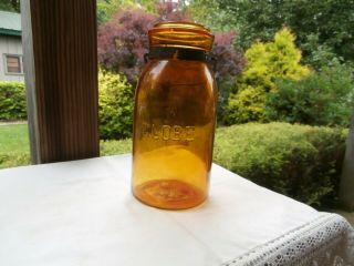 Vtg Globe Honey Amber Quart Ground Lip Mason Fruit Jar - No Lid