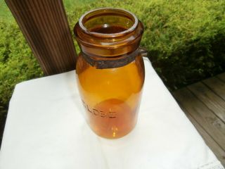 Vtg GLOBE Honey Amber Quart Ground Lip Mason Fruit Jar - no lid 2