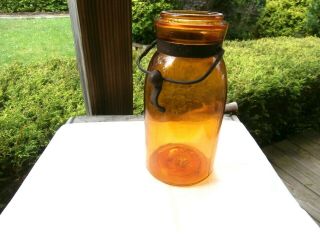 Vtg GLOBE Honey Amber Quart Ground Lip Mason Fruit Jar - no lid 4