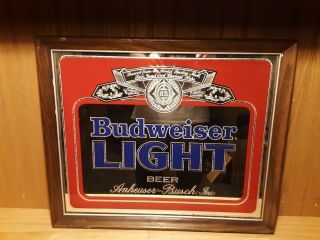 Vintage 18 " X 22 " Budweiser Light Beer Mirror Sign (before Bud Light)
