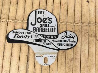 Vintage Die Cut Cowboy Hat Tin License Plate Topper Joe 
