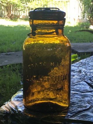 Antique/vintage Trade Mark Lighting Fruit Jar Putnam Rich Deep Dark Amber