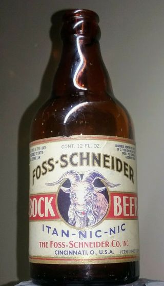 Foss Schneider Bock Steinie Beer Bottle.  Irtp,  Cinncinnati,  Oh.  U Permit 1933 - 39