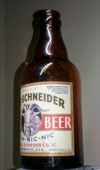 FOSS SCHNEIDER BOCK Steinie Beer Bottle.  IRTP,  Cinncinnati,  OH.  U Permit 1933 - 39 2