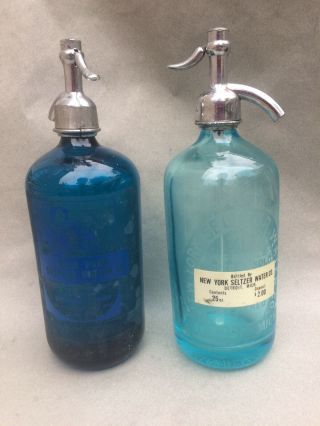 Vtg York Seltzer Bottle Cornflower,  Light Blue Cap Detroit Mich.