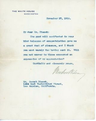 Woodrow Wilson Signed Letter As President W/ White House Envelope