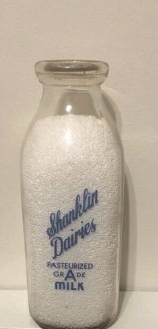 Rare Vintage Shanklin Dairies Glass Quart Milk Bottle