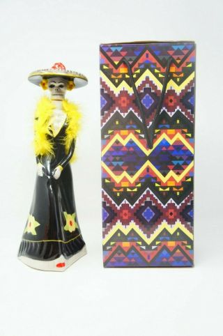 Dona Celia Ceramic Skeleton Bottle Limited Ed.  Black Kah Tequila 750 Ml Empty