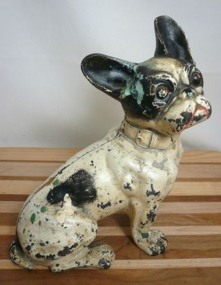 Antique Authentic Hubley Cast Iron French Bulldog Doorstop w/ Paint 3