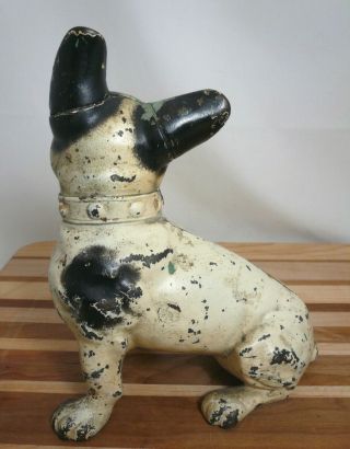 Antique Authentic Hubley Cast Iron French Bulldog Doorstop w/ Paint 6