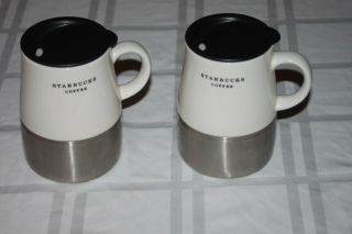 2 X Starbucks Travel Coffee Mug White Ceramic Stainless Steel 14oz 2006 W Lids
