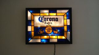 Corona Extra Inspired Beer Sign Stained Glass Look Lighted Hand Painted