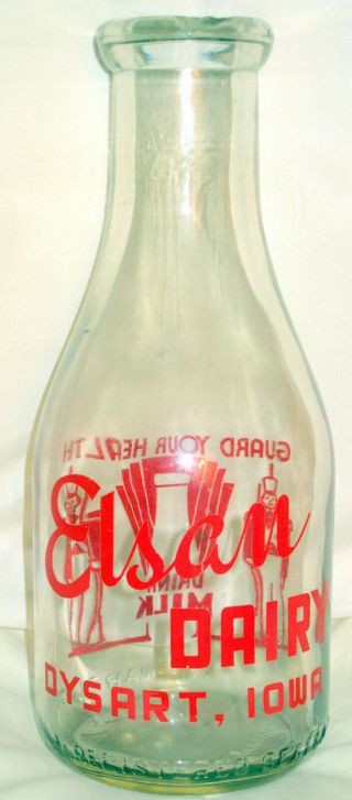 Vintage Rare Elsam Dairy Milk Bottle In Quart Size From Dysart,  Iowa 7 Days