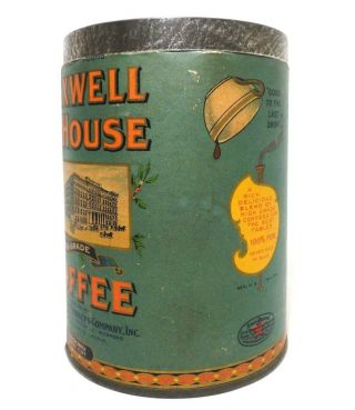 MAXWELL HOUSE COFFEE VINT 1921 COFFEE TIN CAN,  W/LID/ORIG PAPER LABEL 3
