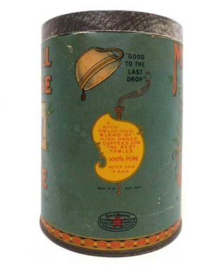 MAXWELL HOUSE COFFEE VINT 1921 COFFEE TIN CAN,  W/LID/ORIG PAPER LABEL 4