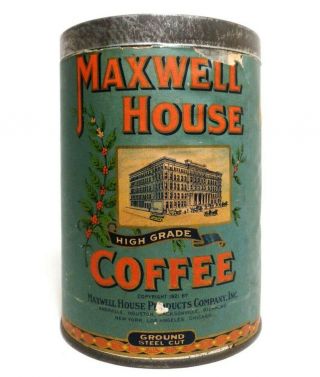 MAXWELL HOUSE COFFEE VINT 1921 COFFEE TIN CAN,  W/LID/ORIG PAPER LABEL 5