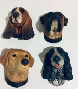 4 Bossons Dogs Yellow Lab,  Boxer,  Cocker Spaniel,  Basset Hound Chalkware England