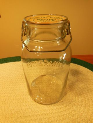 1948 Vtg Wide Mouth Gallon Buttermilk Milk Bottle W/ Paper Lid &wire Bail Handle
