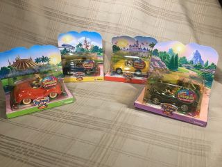 Rare Collectibles " The Chevron Cars " - 4 Disney Autopia Cars - Disneyland - Nib