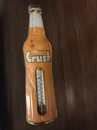 Vintage Orange Crush Soda Pop Bottle Shaped Theromometer Tin Sign 29.  75”