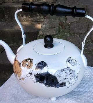 Sheltie Decorative Metal Teapot,  6 Shelties,  5 Colors,  orig acrylic,  B Ann OOAK 2