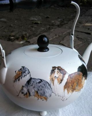 Sheltie Decorative Metal Teapot,  6 Shelties,  5 Colors,  orig acrylic,  B Ann OOAK 3