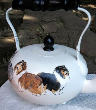 Sheltie Decorative Metal Teapot,  6 Shelties,  5 Colors,  orig acrylic,  B Ann OOAK 4