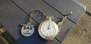 Vtg Spartus Backward Running Pocket Watch Bar Clock & Box 2