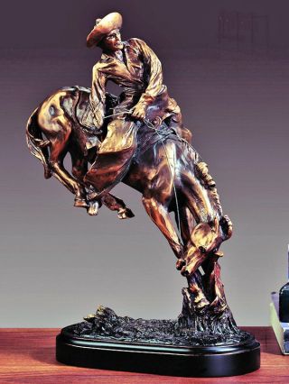 Bronco Buster Cowboy American West Copper Figurine Statue 15 " X 10 "