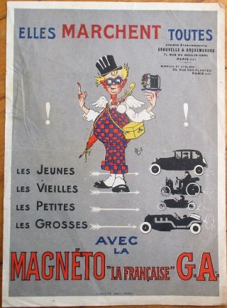 Mich/artist - Signed 1915 French Car/automobile Part Advertising Poster: 