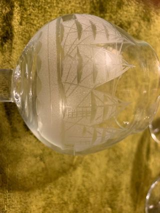 VTG Set 6 TOSCANY ETCHED Crystal BRANDY SNIFTER GLASSES Clipper Ship Schooner 6