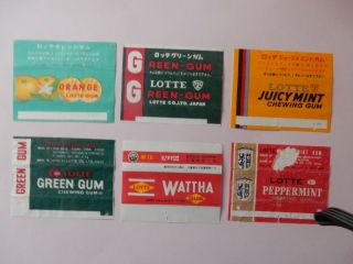 6 Diff.  Chewing Gum Wrappers Lotte Japan From The Late 60 