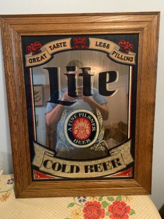 1980 Miller Lite Bar Sign Mirror Breweriana Beer Pilsner Framed 29.  5” X 23.  5”