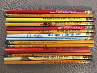 68 Vintage Peoria IL Advertising Pencils - - from 50 ' s; Unusual Collection;,  14 5