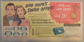 Swan Soap Ad: Bob Hope And Doris Day Locket Offer 1940 