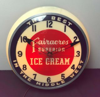 Vintage Fairacres Superior Ice Cream Lighted Advertising Clock
