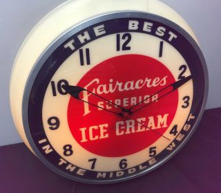 vintage FAIRACRES SUPERIOR ICE CREAM lighted advertising clock 3
