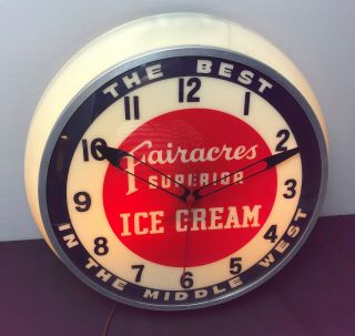 vintage FAIRACRES SUPERIOR ICE CREAM lighted advertising clock 4