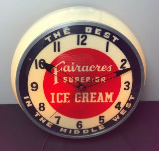 vintage FAIRACRES SUPERIOR ICE CREAM lighted advertising clock 5