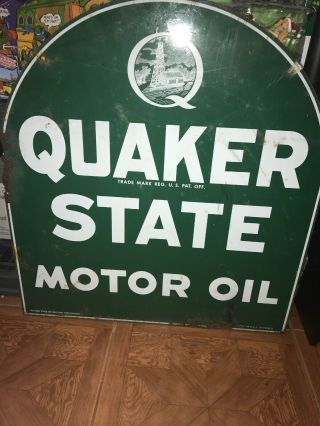 Vintage - Quaker State Motor Oil - 26 1/2 " X 28 5/8 " - Green - Metal Sign