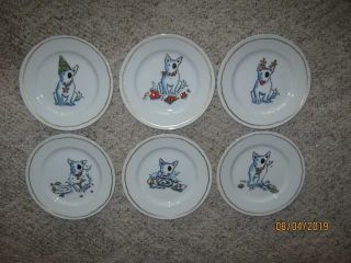 6 - Williams Somona Bull Terrier Dog Pup Trouble 7 3/4 " Dessert Plates -