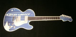 Budweiser Bud Light Guitar Metal Tin Tacker 2004 38 " X 14” Bar Sign Very Rare