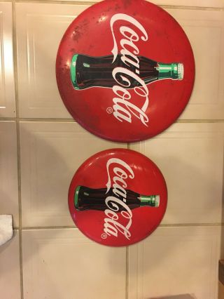 2 Vintage Coca - Cola Coke Large 16 " Medium 12  Round Metal Signs