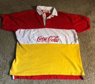 Vintage 80s Coca Cola Rugby Polo Size L Large Short Sleeve Shirt