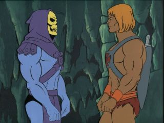 He - Man & Skeletor Cartoon Cel Painted Background Masters Universe Animation Motu